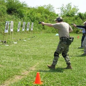 G17/M3 shooting on the move, support-hand only, EAG Pistol 2, July 2009