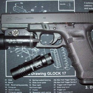 Glock 22 Gen.4 w/ Streamlight TLR-1 tac light and PT-1L flashlight.