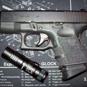 My Gen.3 Glock 27 w/Streamlight PT-1L flashlight. Light has high/low and strobe modes.

This is my everyday carry. Front pocket, usually Carhartt carp