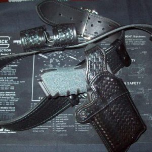 G22 w/Tac Light in Aker Night guard holster w/ belt and double mag pouch.