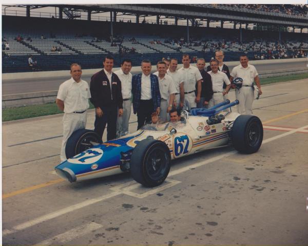 1967 Indy. Jim Robbins Special. I am the guy hiding behind Eldon Rasmussen (I forgot they were going to take the picture and came running up at the la